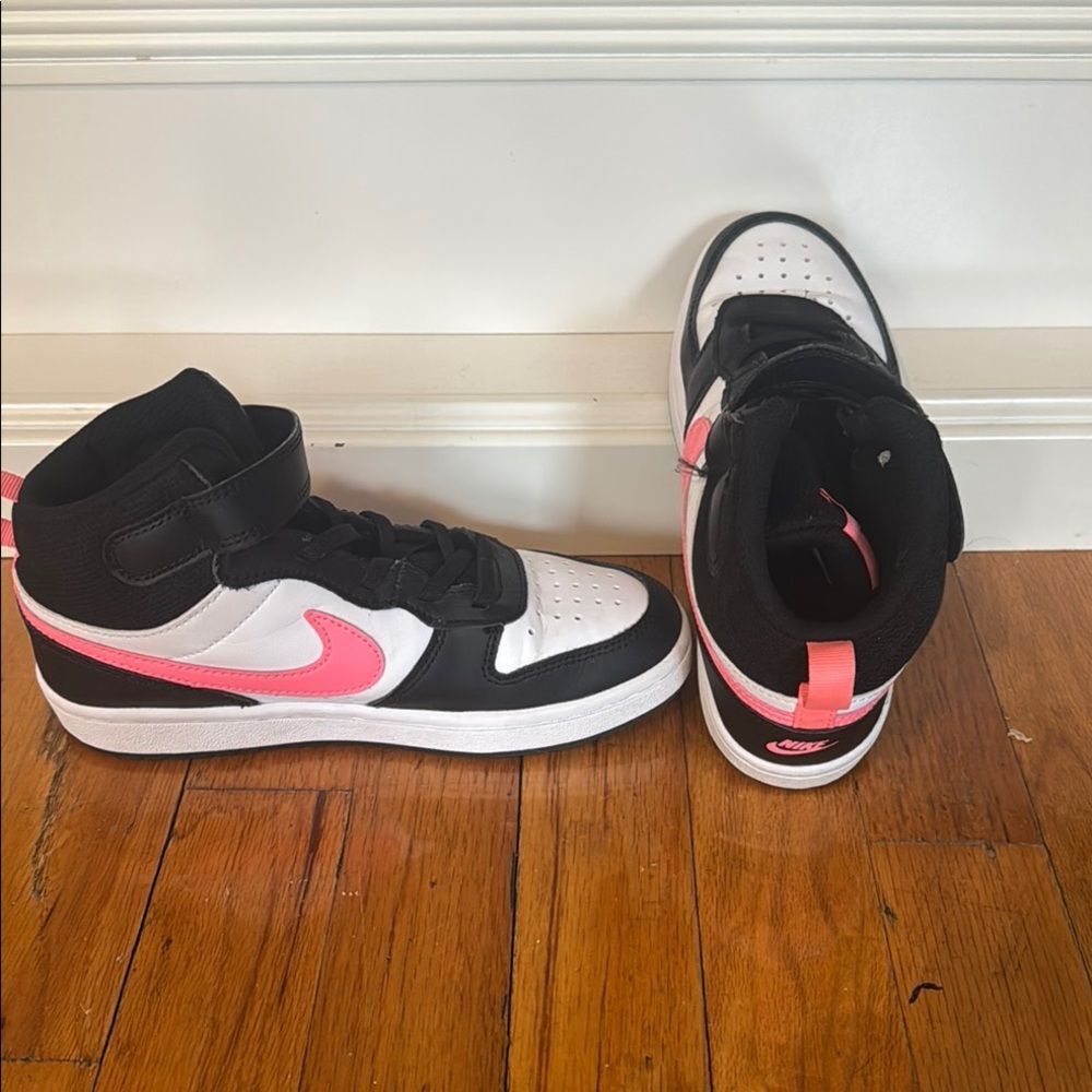 Nike Court Borough Mid Black and Pink High-Top Sneakers with Bold Swoosh